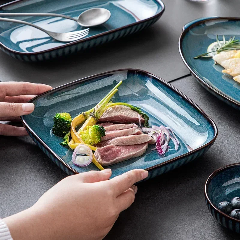 Blue kiln glaze tableware, ceramic rice salad, plate, plate, fish tableware dinner set plates and dishes