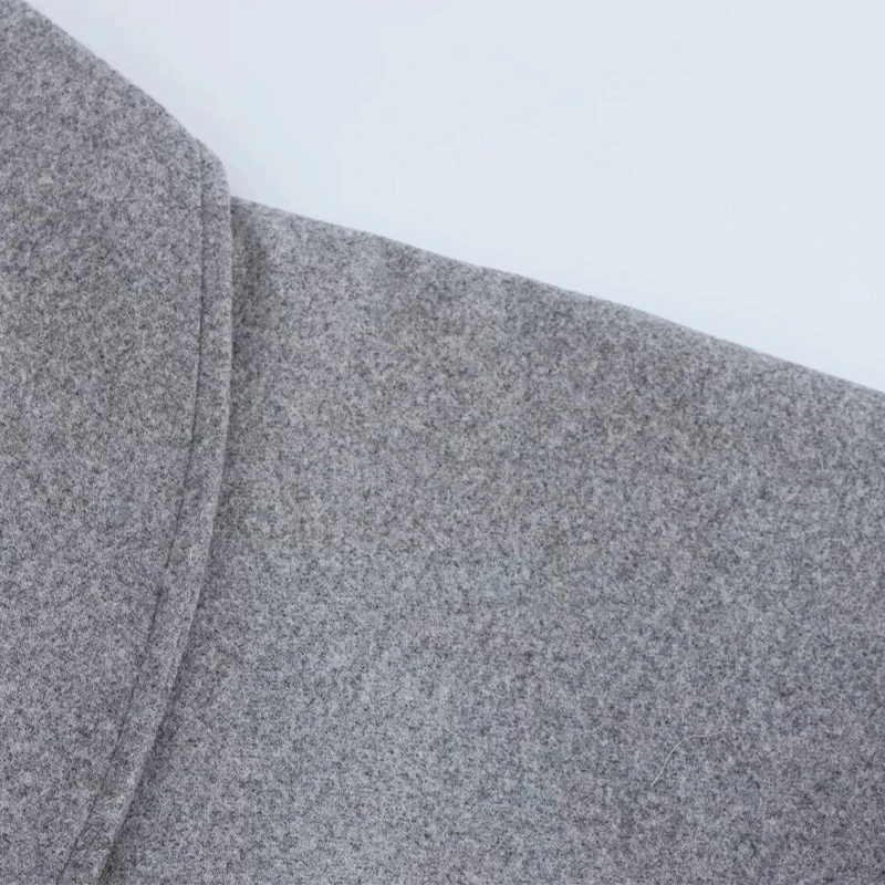 Retro Loose Woolen Blend Coat Women Lapel Double-Breasted Long Sleeve Pocket Thick Gray Jacket 2025 Autumn Spring Streetwear
