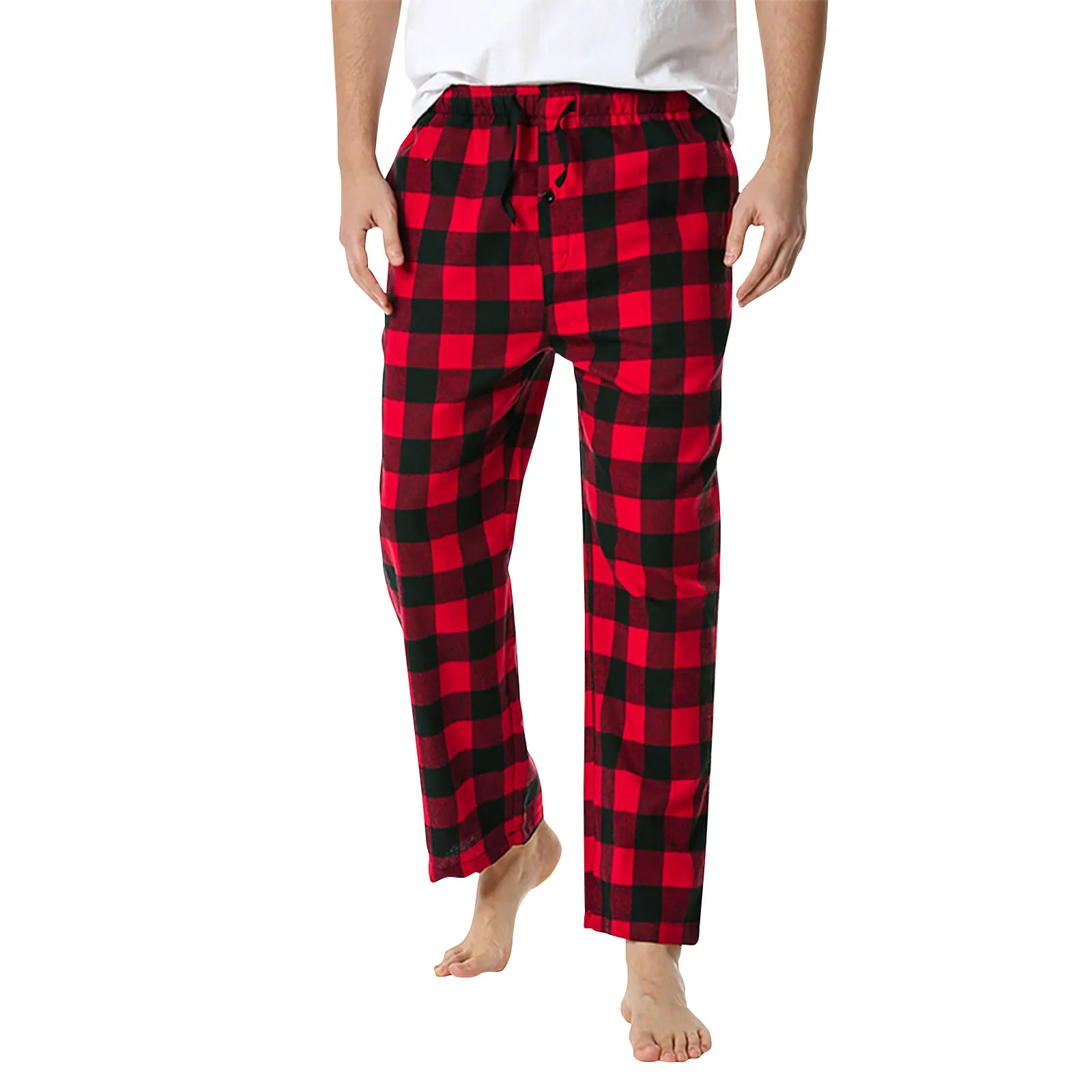 

Plaid Pajama Pants Mens Straight Winter Casual Pants Cotton Linen Buttons Trousers Fitness Sport Pantalones Home Comfortable