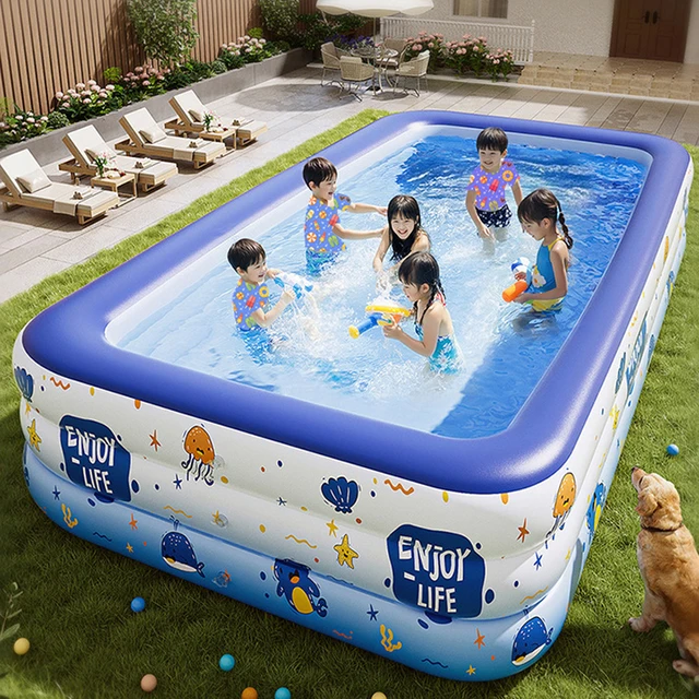 1.5M-3M Inflatable Swimming Pool Home Portable Large Adult Bath Rectangular Pool Thickening Pool for Outdoor Indoor Toddler Kids 2