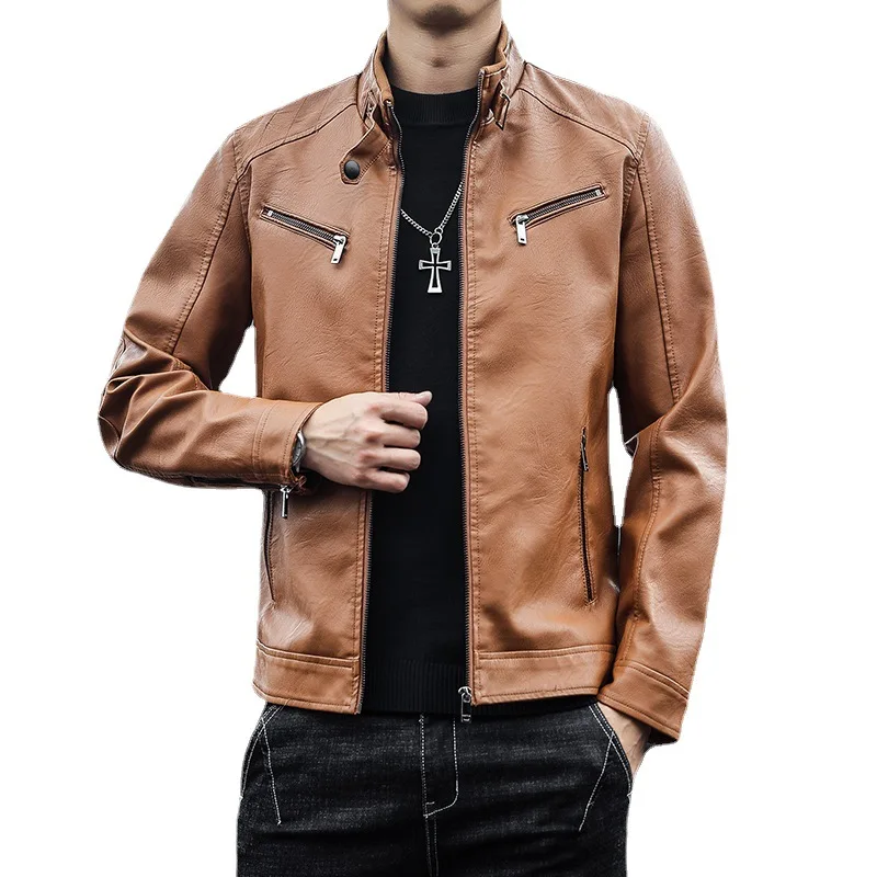 Spring Leather Jacket Men 2024 Version Trendy and Handsome Youth High-end Jacket Leather Men Spring and Autumn Men