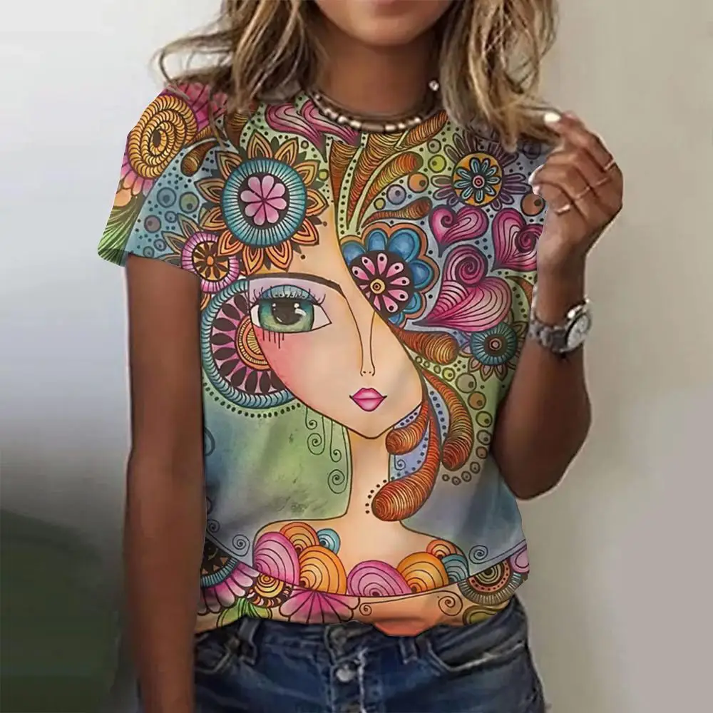 Dam t-shirt för sommar med 3d blommig tryck oversized topp_voghion.com