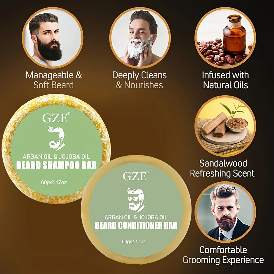 GZE Set di sapone balsamo per lavaggio e balsamo per barba Oli di argan e jojoba – Ammorbidisce, levigare e rinforza la crescita della barba 5