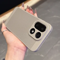 Breathable Heat Dissipation Thin PC Phone Case with Glass Lens Film Protection and Cooling Mesh Cover for OnePlus 15 (T Gray)
