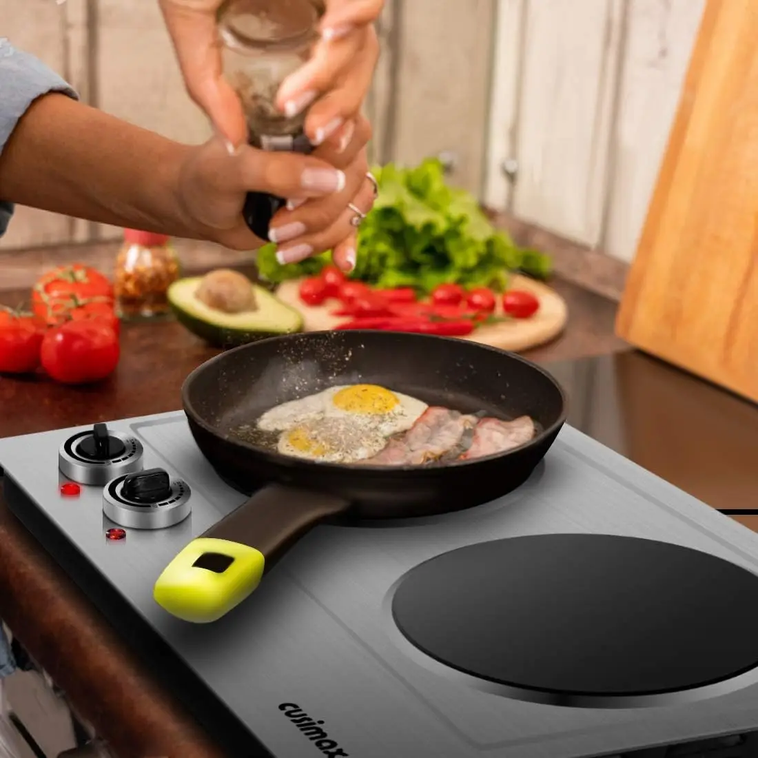 Burner, CUSIMAX 1800W Ceramic Electric Hot Plate for Cooking, Dual Control Infrared Cooktop, Portable Countertop Burner, 6