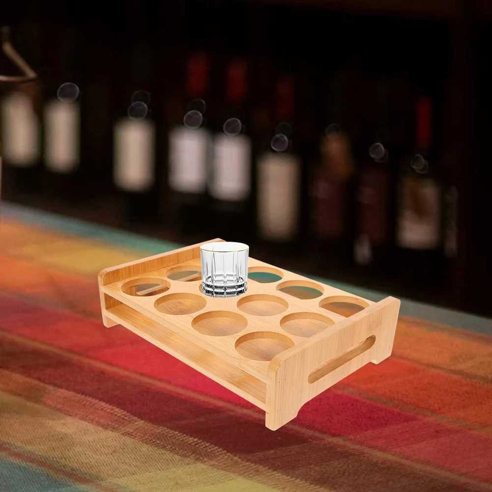 Shot Glasses Set Shot Glass Tray Holder with 12 Holes Serving Stand Organizer for Tequila Whiskey Brandy-Party Club Bar