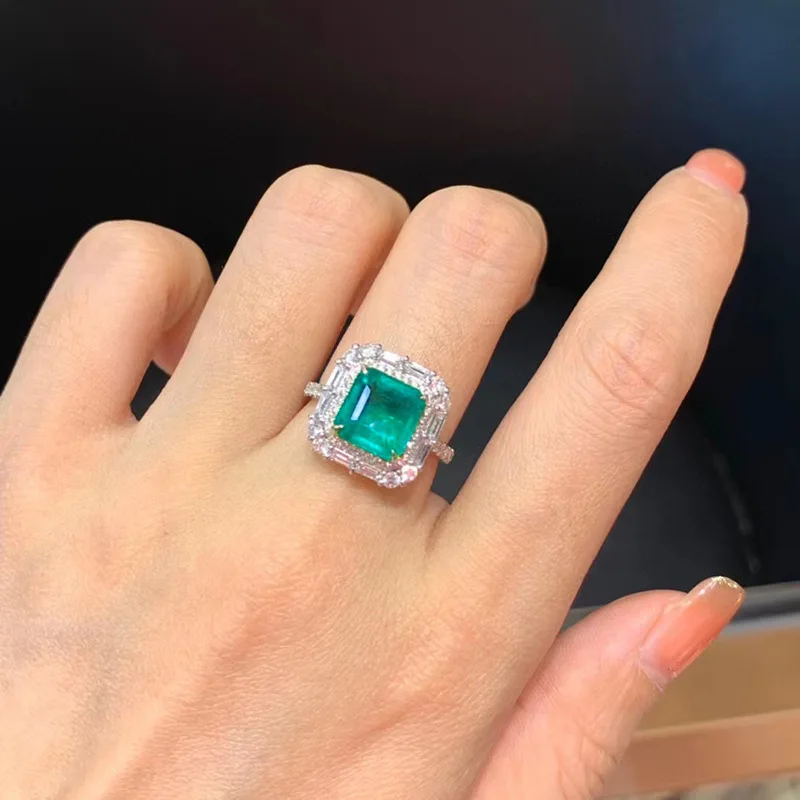 

100% 14K White Gold Emerald Ring for Women Fine Anillos De Wedding Bands Solid 14K White Gold Bizuteria Natural Emerald Gemstone