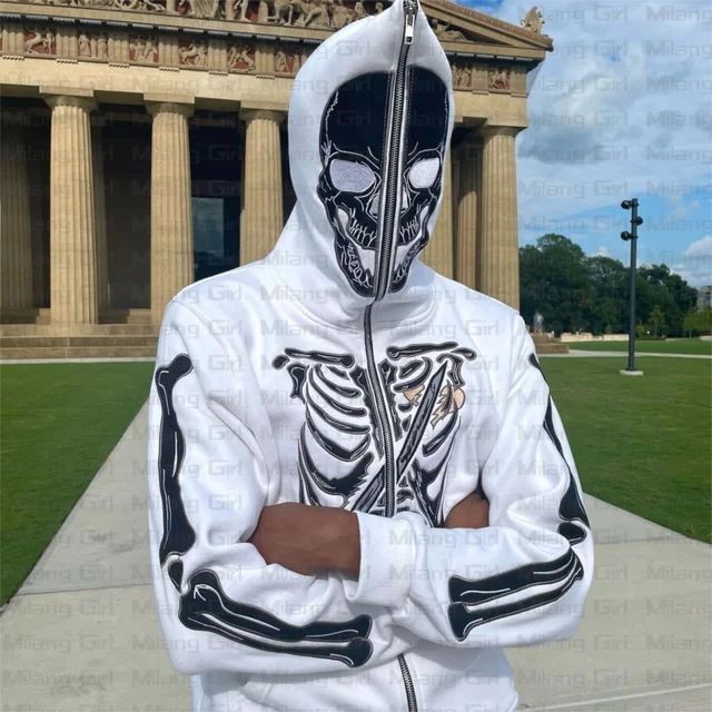 Zip Hoodie skeleton print goth Punk Sweatshirt Sport Mantel Pullover Gothic  Langarm Übergroßen hoodie Y2k jacke männer hoodies - AliExpress