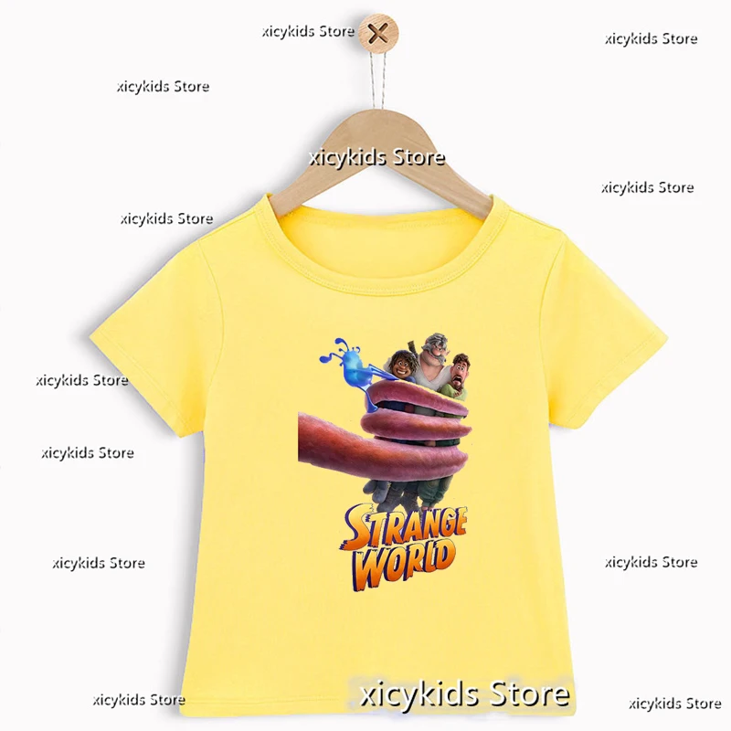 

T-Shirt For Boys Funny Animation Strange World Cartoon Printed kids T-shirts Fashion Casual Boys' Yellow Shirt cute baby tshirts