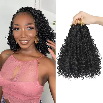 Goddess Box Braids Crochet Hair  8 Inch Pre Looped Boho Crochet Braids with Curly Ends, 8 Packs Synthetic Crochet Hair for Women 1