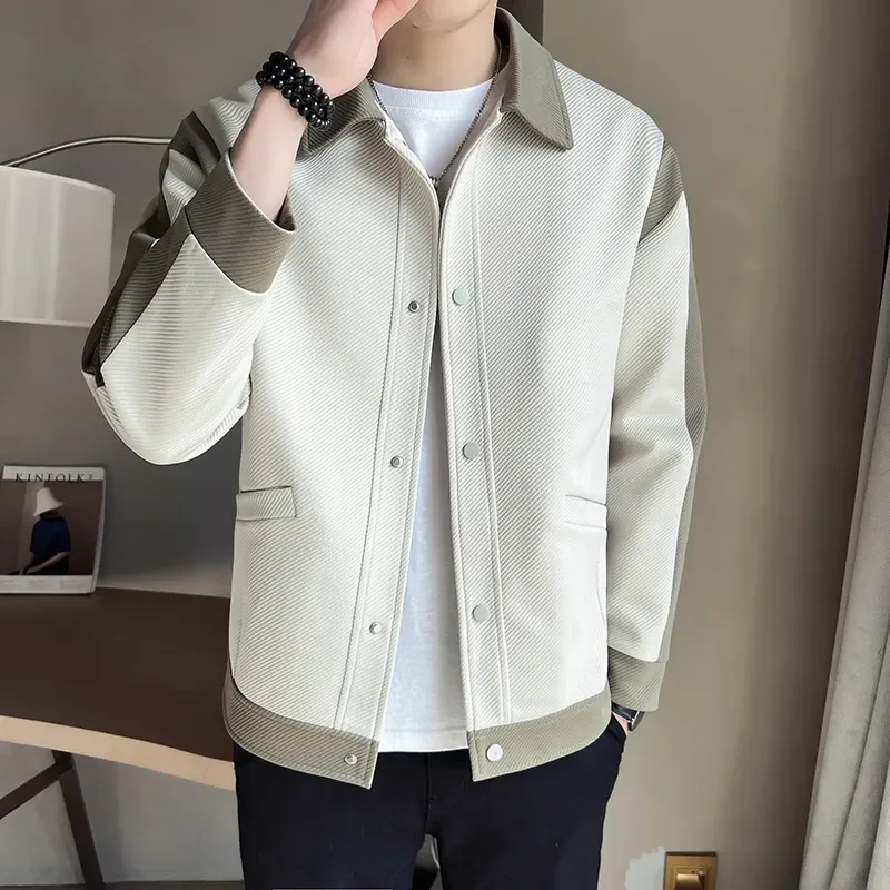 2023 Autumn New Color-blocking Design Jacket Men Fashion Casual Lapel Coat Streetwear Outwear Jaqueta Masculina Men Clothing