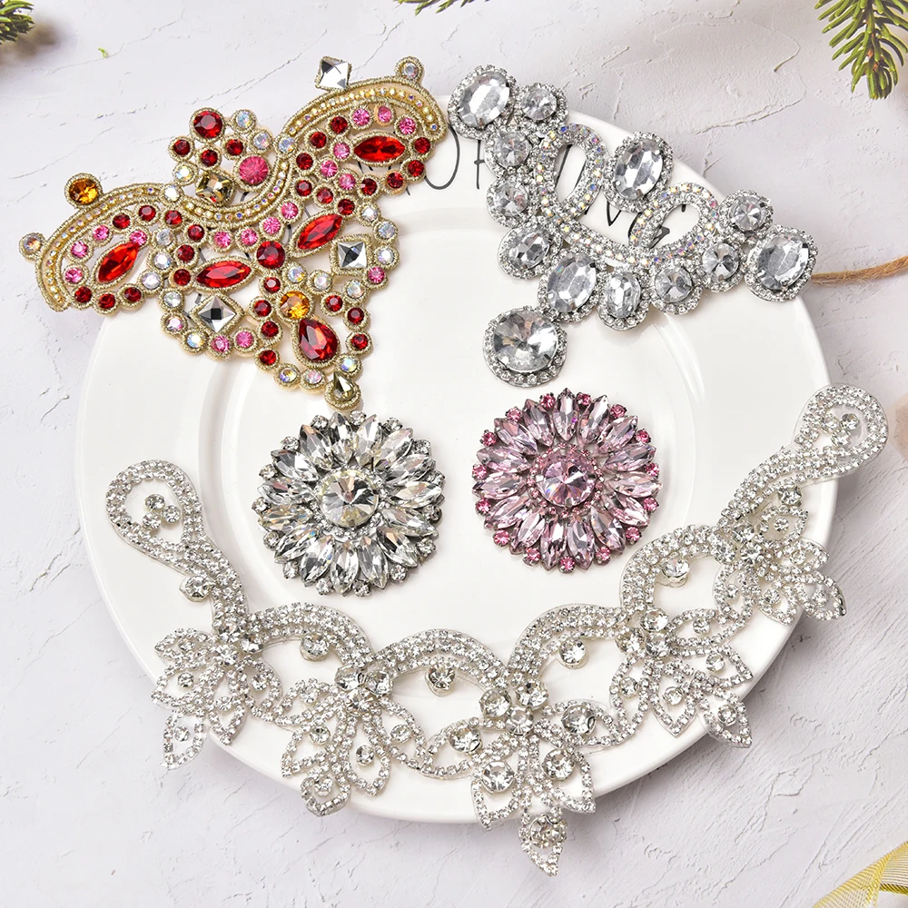 Handmade Rhinestone Lace Applique - Silver Sew-on Beaded Trim For Dress Decoration