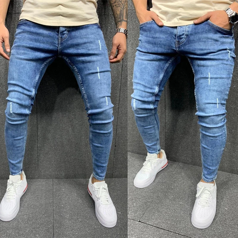 

Men's bullet solid color personality small foot jeans High quality ripped slim jeans for spring summer autumn winter men's pants