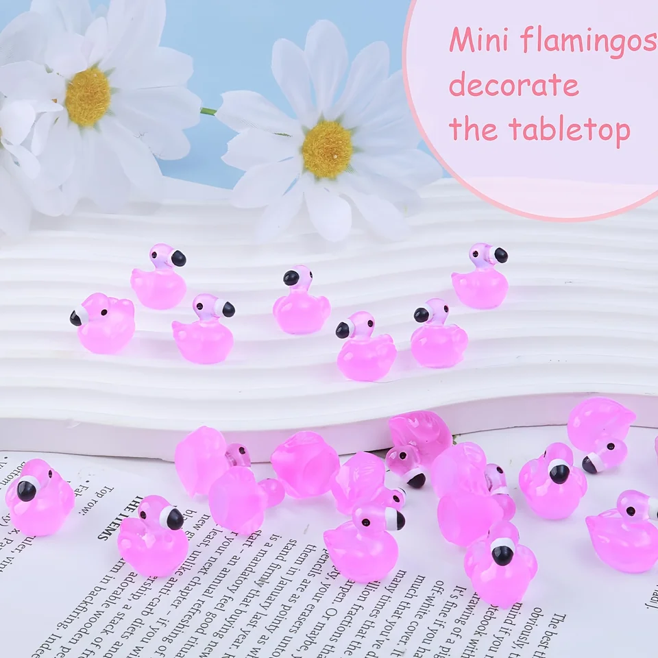 110 Mini Animali In Resina Fosforescenti – Fenicotteri, Anatre, Rane Per Giardino E Casa Delle Bambole