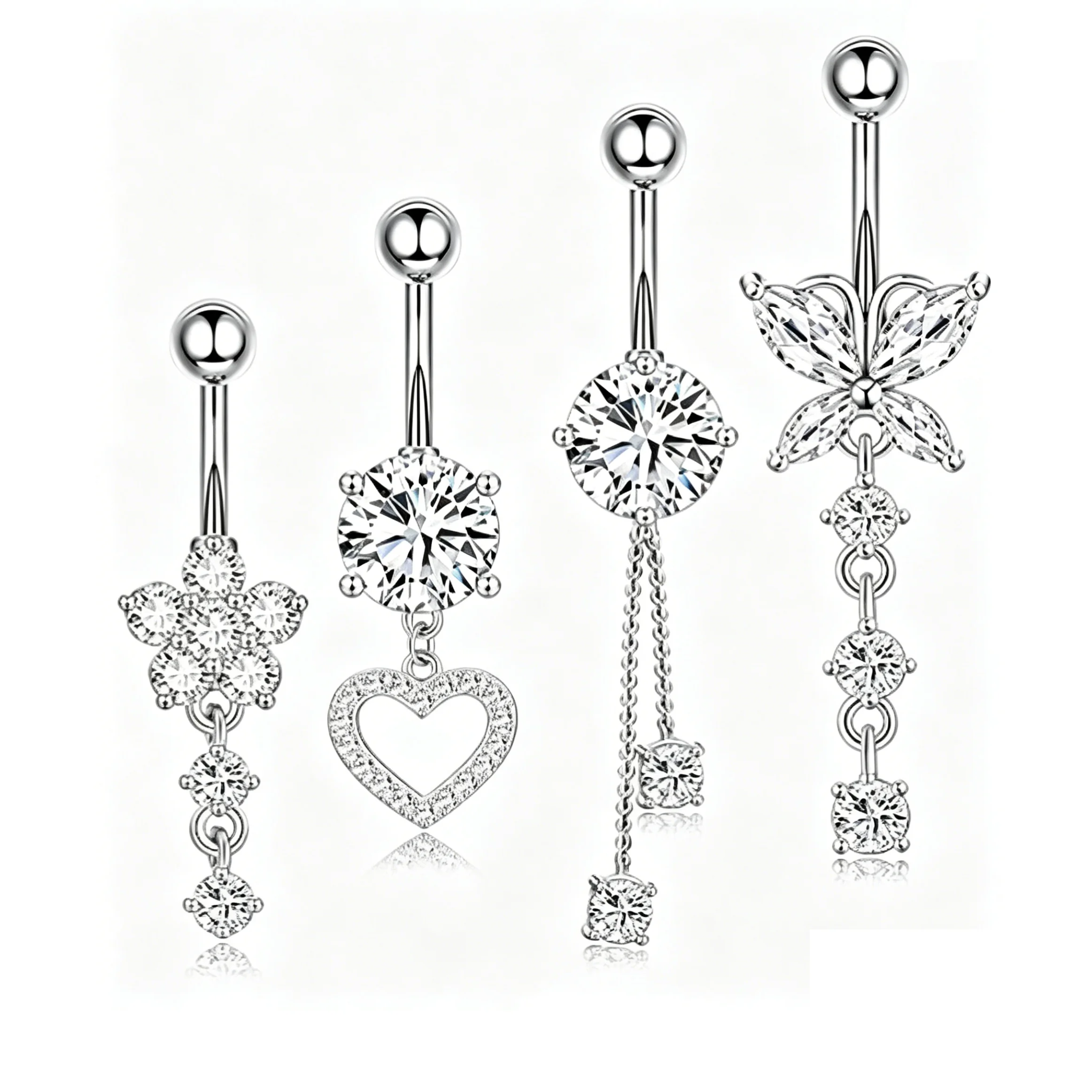 14G Titanium Bar Belly Button Rings Dangle CZ Charms 6mm 16mm Curved Barbell Navel Piercing Jewelry for Women Body Accessories 3