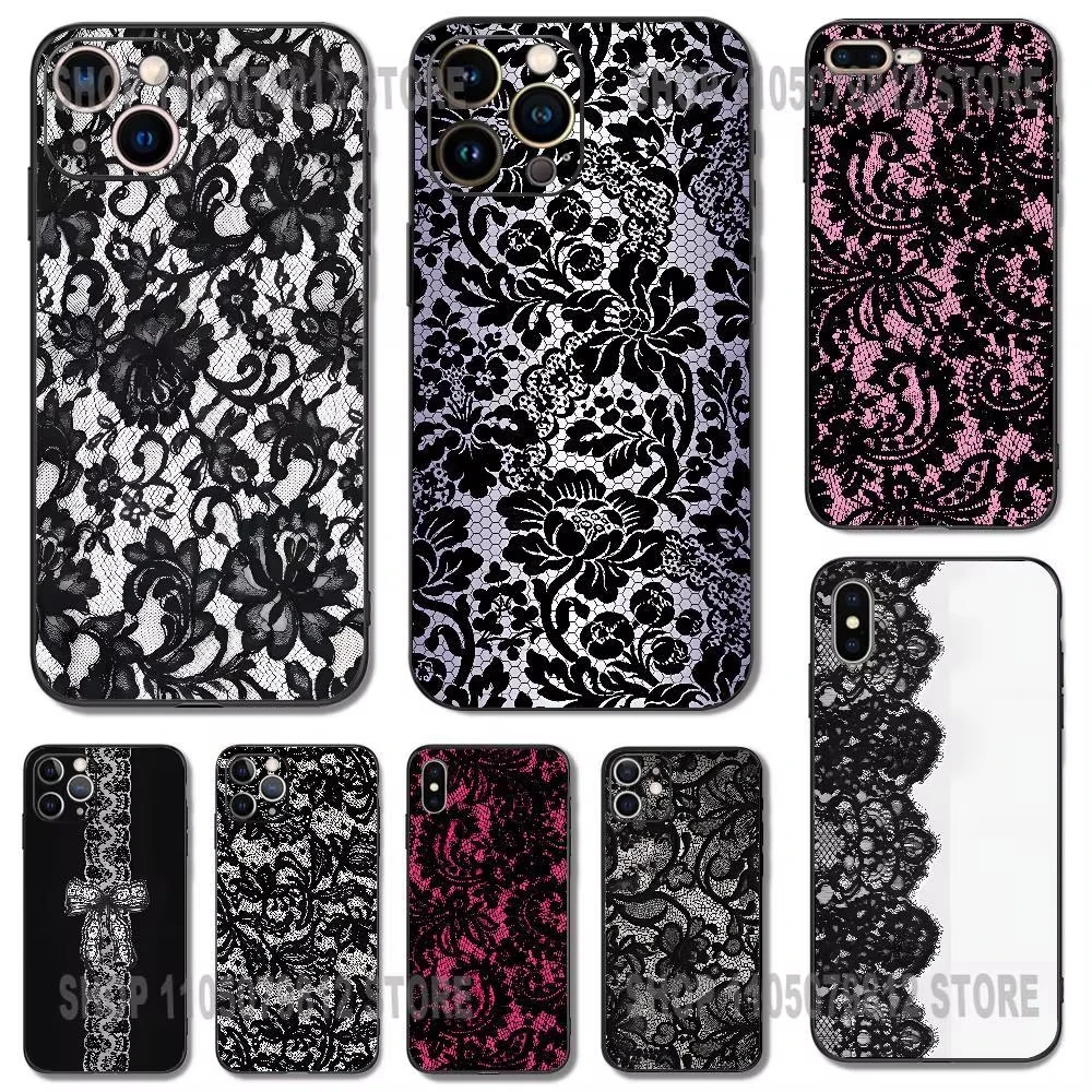 Elegant Black Lace Print Phone Case Cover