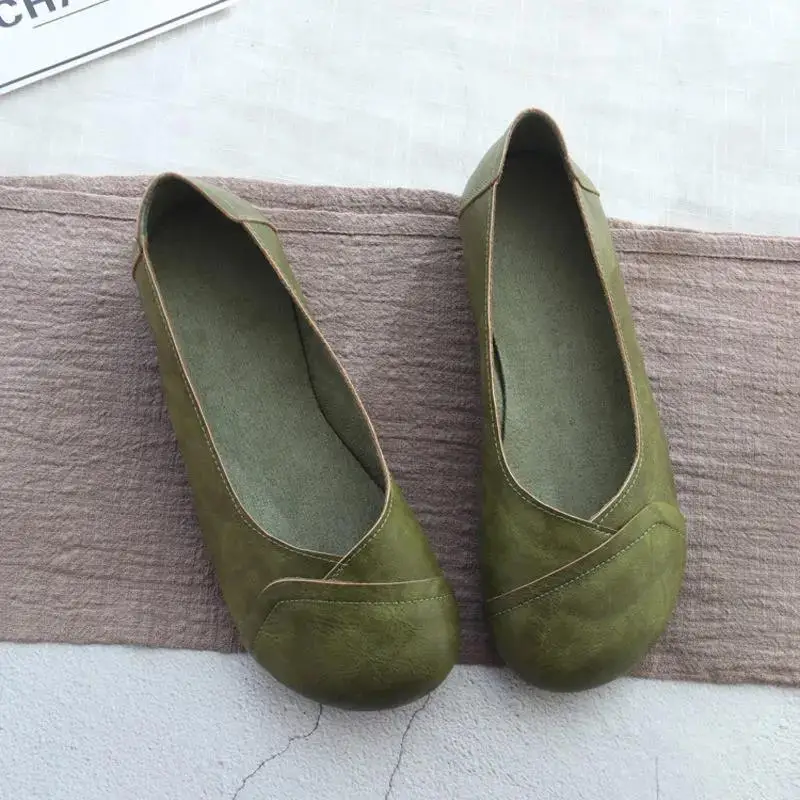 Leather Retro Flat Shoes Woman Handmade Leather Loafers Flexible Summer Casual Shoes Female Flats 4