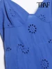 TRAF Women Fashion With Ruffled Cutwork Embroidery Mini Dress Vintage Backless Elastic Thin Straps Female Dresses Vestidos 3