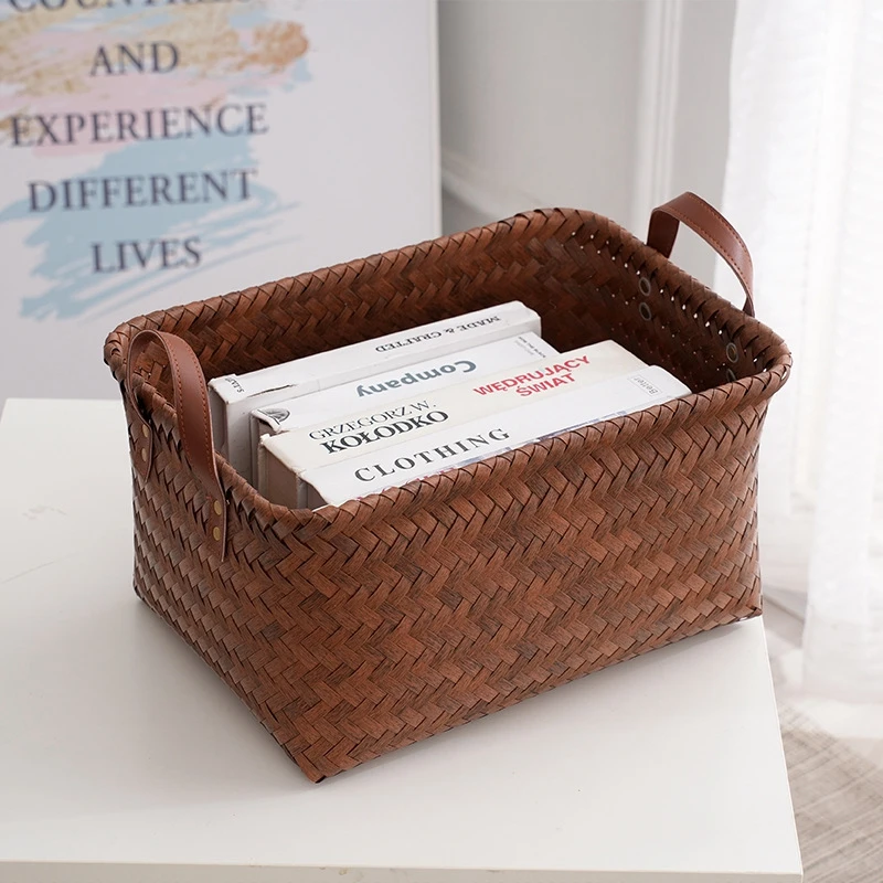 

Weaving Baskets Protable Storage Basket Rattan Woven Laundry Clothes Organizer Toys Snack Sundries Storage Box with Handle