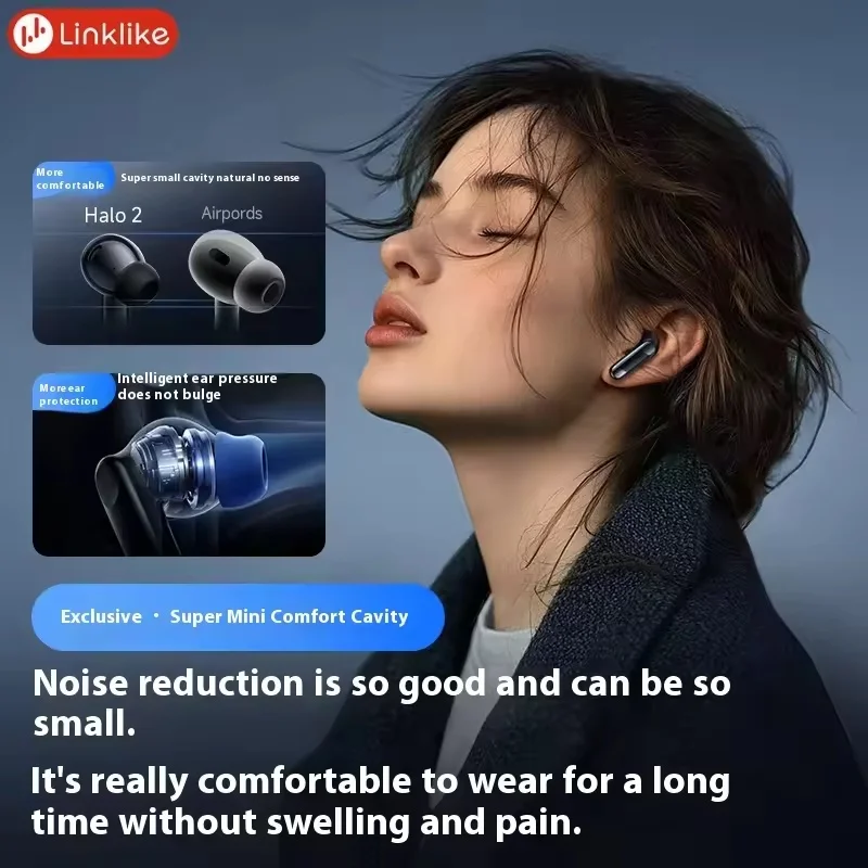 Linklike Halo2 Wireless Earbuds With Active Noise Reduction Windproof Mic IPX7 Waterproof Music Sleep Custom Bluetooth Headsets 4