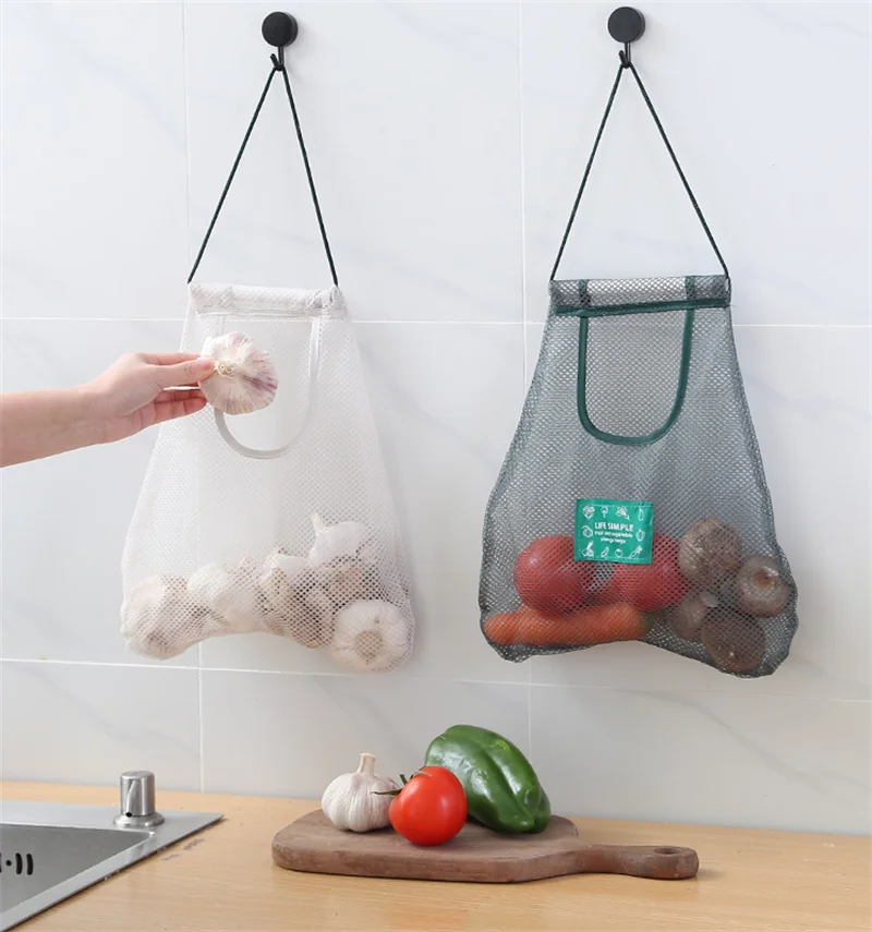 Mesh net reusable hanging storage bag fruit vegetable garlic onion