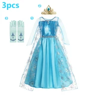 Robe Elsa Cosplay robe de princesse bleu clair à manches longues paillettes enfants robes carnaval fête robe de soirée robe pour les filles 3