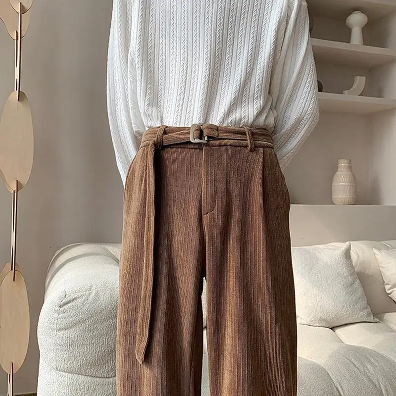 

Vintage brown corduroy pants for men Naples trousers with drapey feel loose and comfortable high end wide leg pants emo y2k
