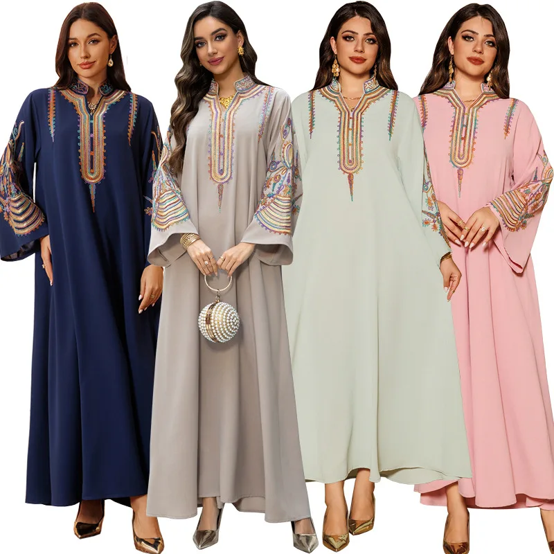 Abaya Women Party Dress Embroidery Muslim Modest Eid Dresses Jalabiya Long Robe Ramadan Morocco Dubai Kaftan Vestidos Abayas