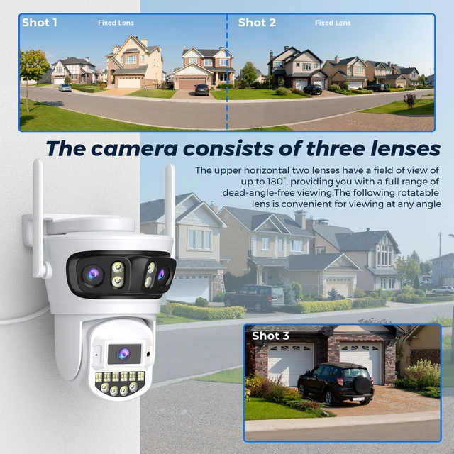 BESDER 15MP PTZ IP Camera Wifi Three Screen 180° Wide Angle Outdoor Auto Tracking 9MP Security Protection O-Kam Pro 2