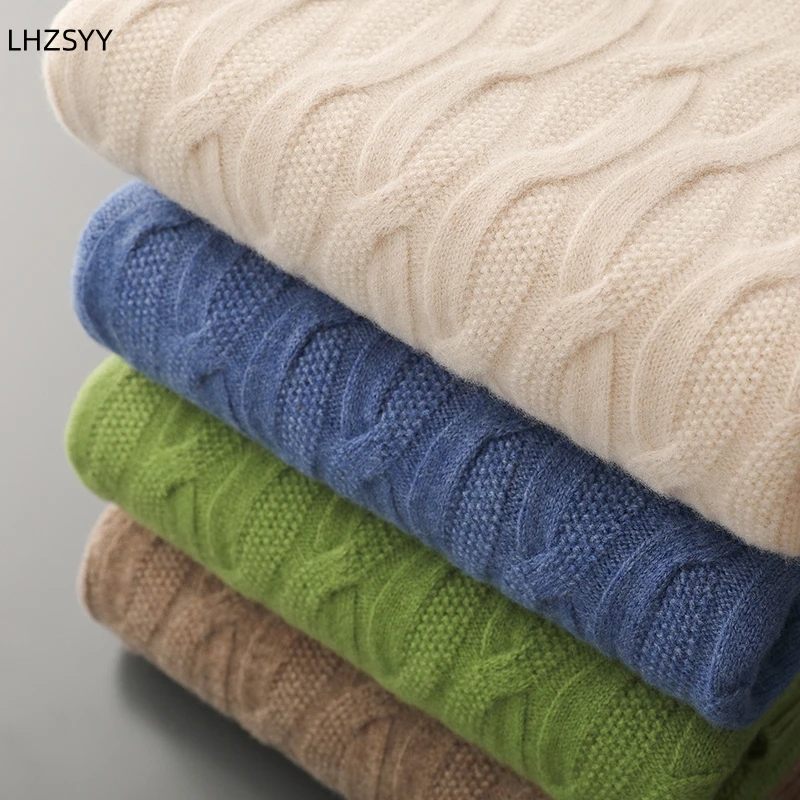 LHZSYY Winter New Thicken 100%Cashmere Sweater Men's Half-high Neck Twisted Pullovers Large Size Jackets Tops Casual Knit Shirts 6