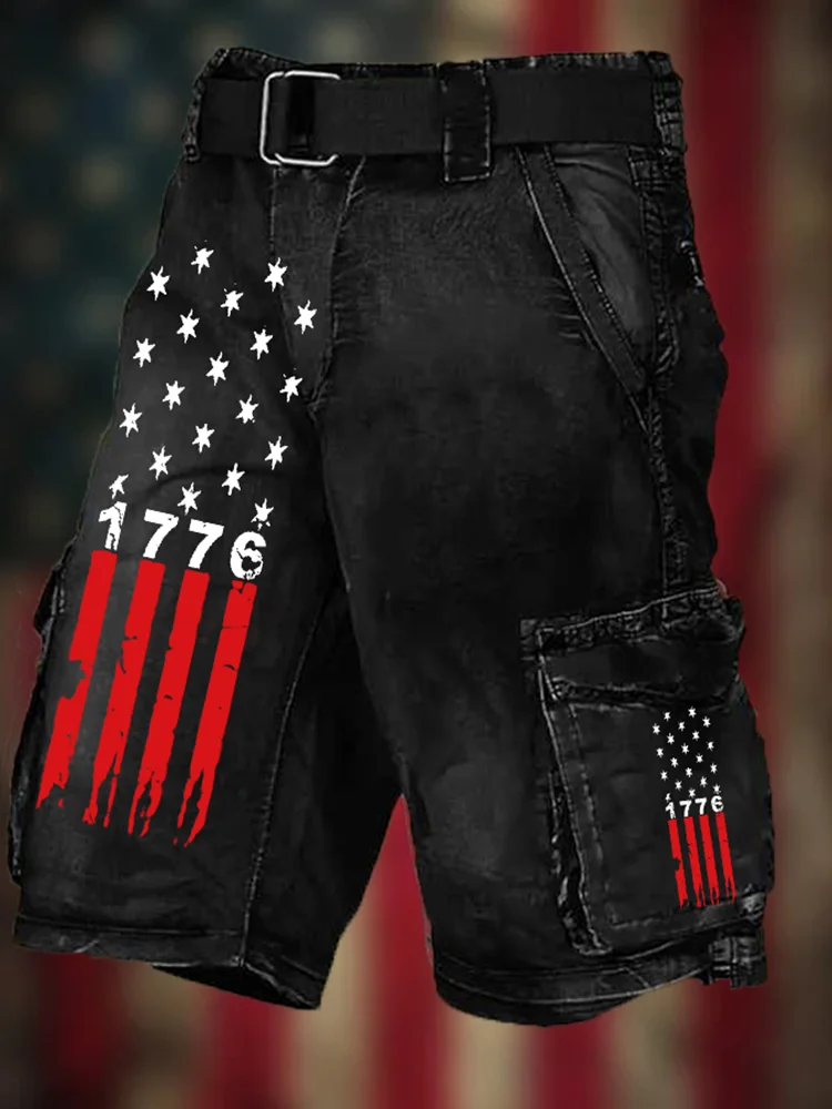 Vintage Lndependence Day Flag Cargo Pants 3d Printed Men's Shorts Stylish And Comfortable Casual Cargo Shorts Summer