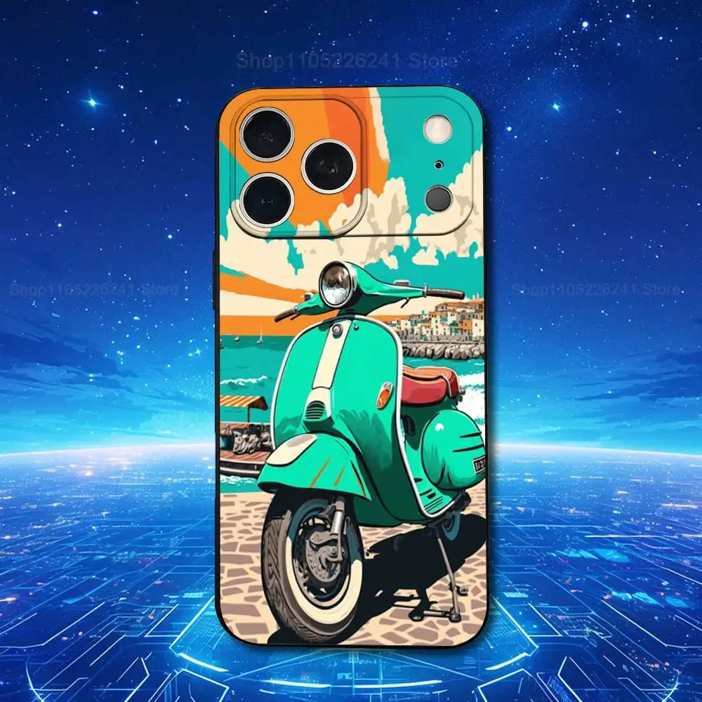 Sleek Black Soft Silicone Phone Case - Cool V-Vespas Scooters Design