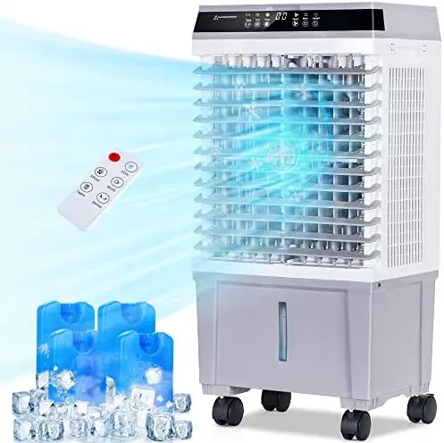 

Air Cooler, Swamp Cooler with 5.3 Gallon Reservoir, 4 Ice Box, Remote, 12H Timer, 70°Oscillation Air Cooler Cooling Fan with 3