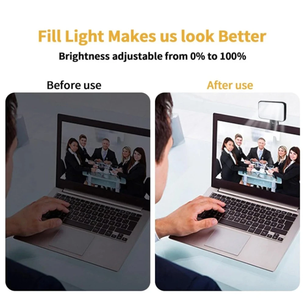 Portable Mini Selfie Fill Light Rechargeable 3 Modes Adjustable Brightness Clip On For Phone Laptop Tablet Meeting Make Up 3