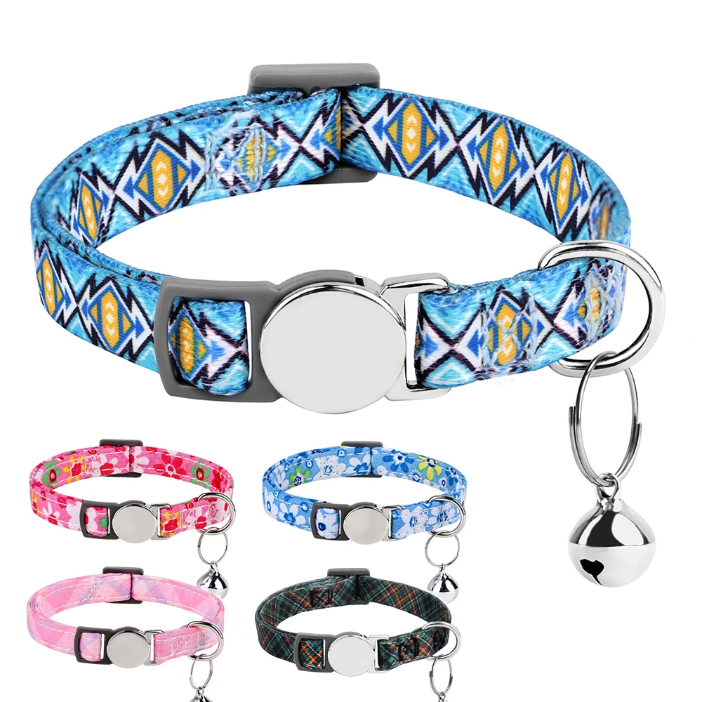 FashionPrintedCatCollarAdjustableKittenPuppyCollarsWithBellCuteSmallDogsCats