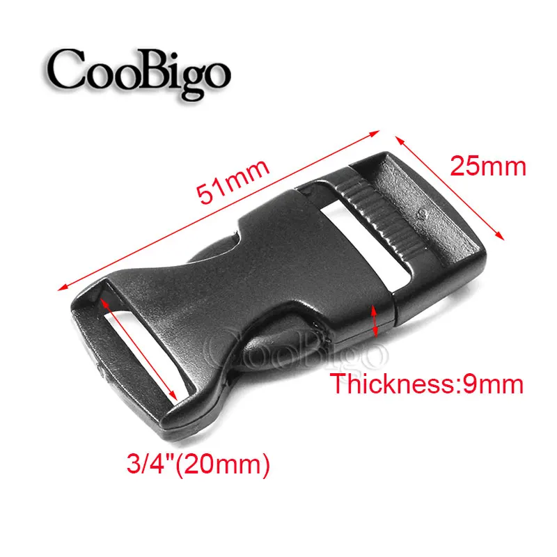 CooBigo 10 hebillas de liberación lateral de 1/2 (12.5 mm) de plástico  negro hebilla ajustable rápida para mochila correa DIY mascotas collar