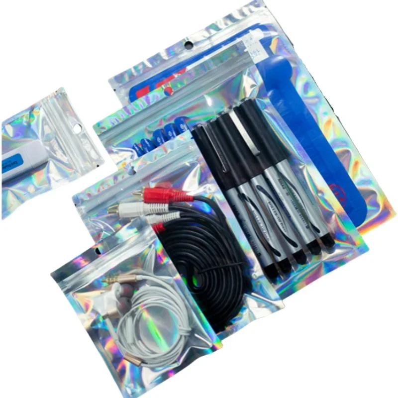 50/100pcs Laser Self Sealing Bag Holgraphic Mylar Bags Wih Clear Window Thicken Mini Ziplock Bags Jewelry Retail mylar bags,jewelry storage bags,holographic mylar bags,holographic bags