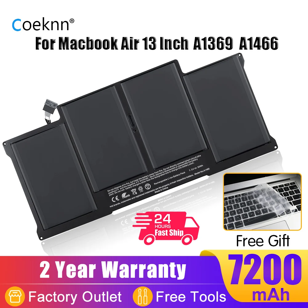 Coeknn A1406 A1405 Laptop Battery For Apple Macbook Air 11" 13" A1396