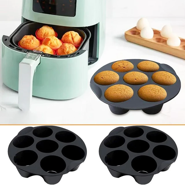  Molde de silicona para freidora de aire de 7 tazas, moldes para  magdalenas, para hornear cupcakes, tazas de magdalenas, moldes  antiadherentes para freidoras de aire, accesorios para freidoras de aire 