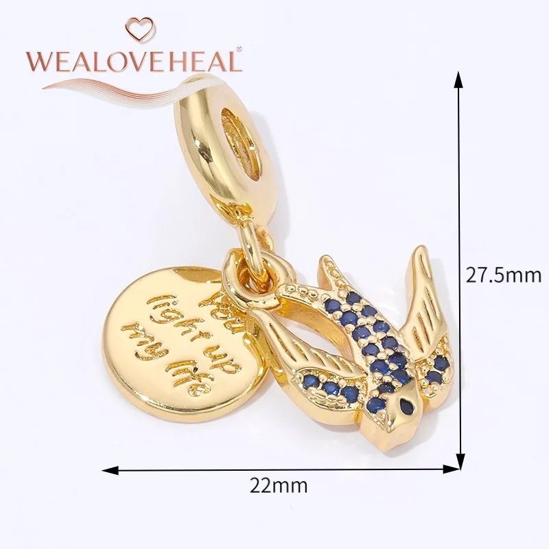charms für armbänder,18K vergoldete blaue Emaille-Anhänger in Form von Reise-, Baseball-, „You Light Up My Life“-Vogel- oder Doppelherz-Motiven für DIY-Armbänder und Schmuckherstellung – Detail 23