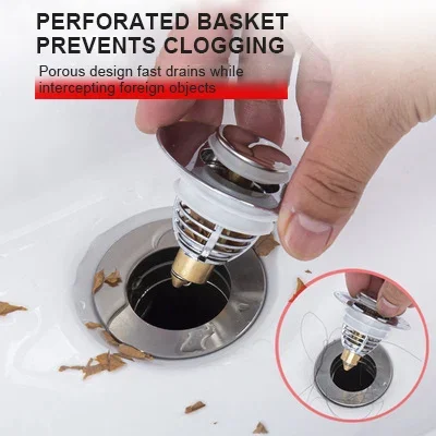 Description Picture 6 of itemPress Bounce Basin Pop-up Drain Filter Bathroom Shower Sink Filter Plug Hair Extension Bath Plug Kitchen Hardware Accessories