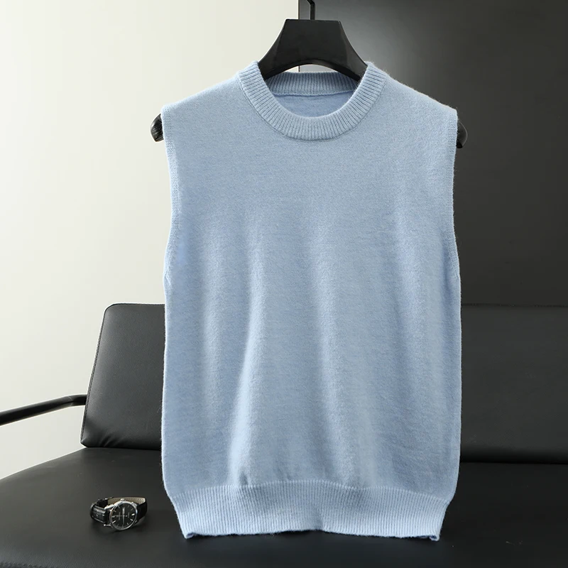Autumn and Winter New Sleeveless Sweater Vest Men's Undercoat Round Neck Knitted Vest Thickened