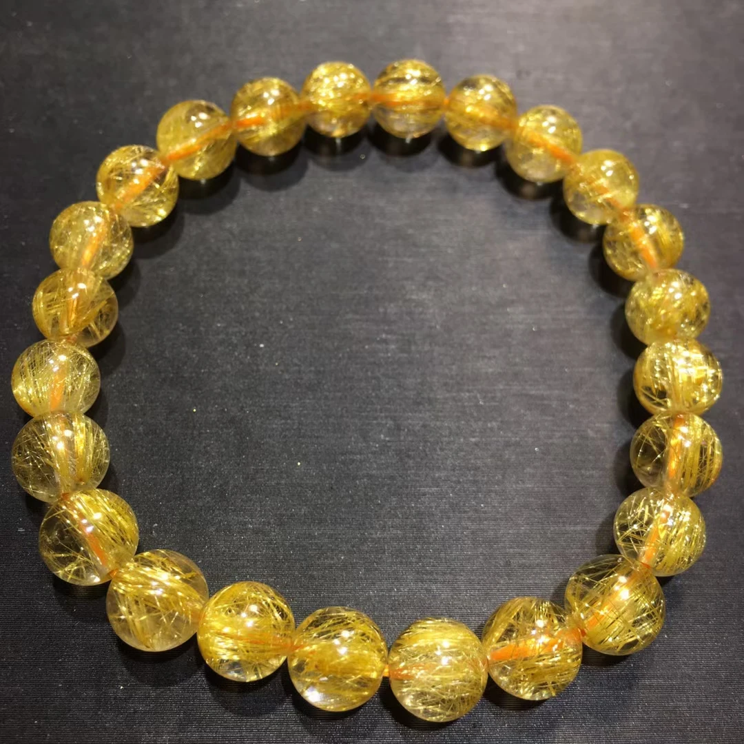 

Natural Gold Rutilated Quartz Titanium beads Bracelet Wealthy 7.5mm Woman Men Clear Round Beads Jewelry From Brazil AAAAAAA