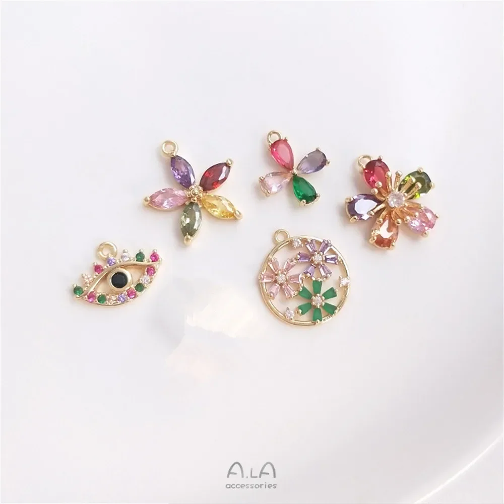 

14K gold with colored zircon series flower rainbow eyes pendant diy earrings necklace jewelry pendant