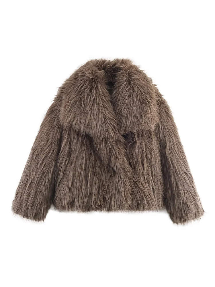2025 Winter Women Casual Faux Fur Jackets Fashion Outerwear Elegant Solid Oversized Turn Down Collar Warm Thick Fur Coats