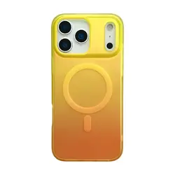Laser Gradient Magsafe Lanyard Case with Wrist Strap - Colorful Magnetic Soft Cover - iPhone 15 Plus (YellowOrange)
