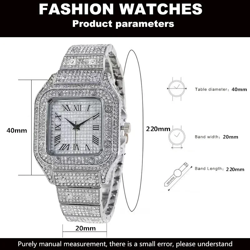 2pcs Set Luxury Diamond Men's Watches Business Stainless Steel Quartz Wristwatch Male Casual Silver Bracelet Wrist Watch