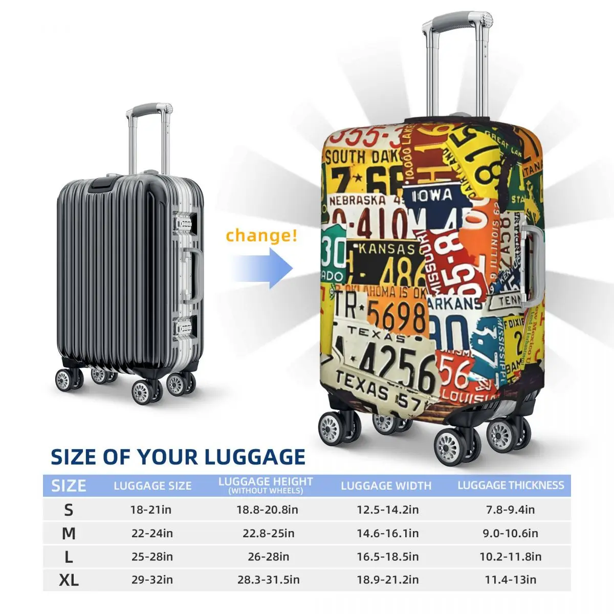 License Plate Print Suitcase Cover Vintage Map Business Flight Strectch Luggage Supplies Protector