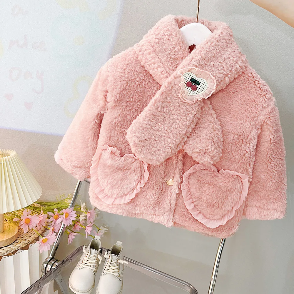 

Autumn Winter New Girls' Keep Warm Jacket Thick Lamb Wool Infant Toddler Child Warm Sheep Like Coat Baby Outwear Cotton