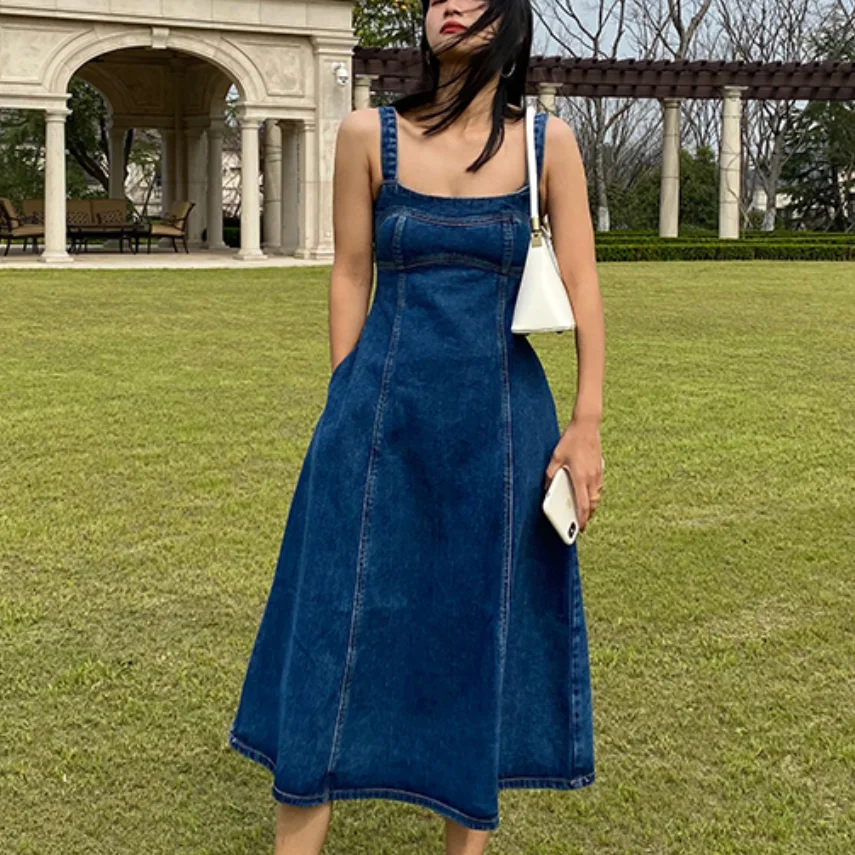 Vestido sin mangas Mujer Denim Verano delgado Mujer Cintura alta